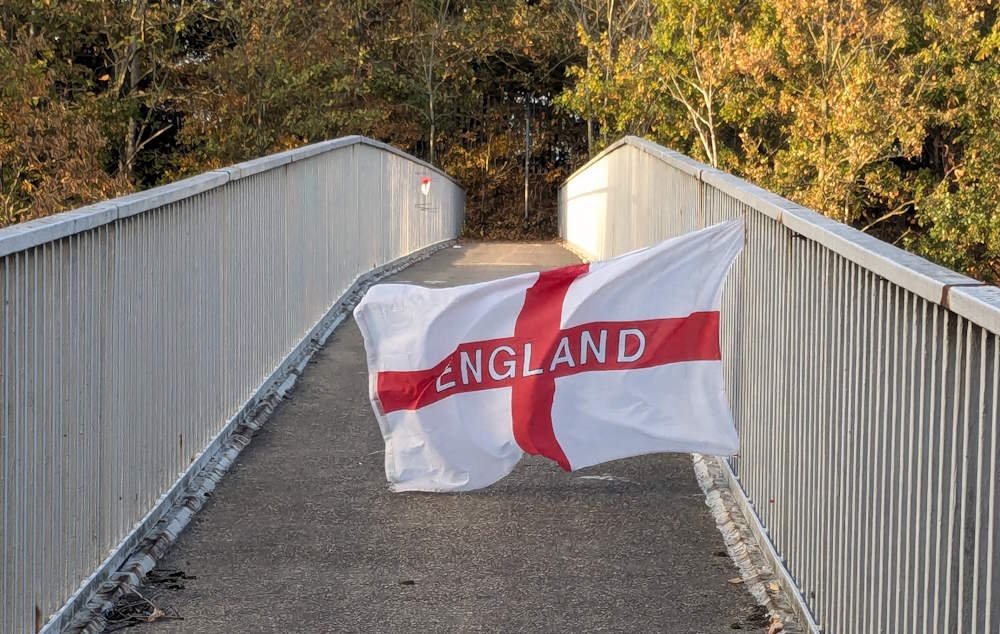 A flag blocking a footpath