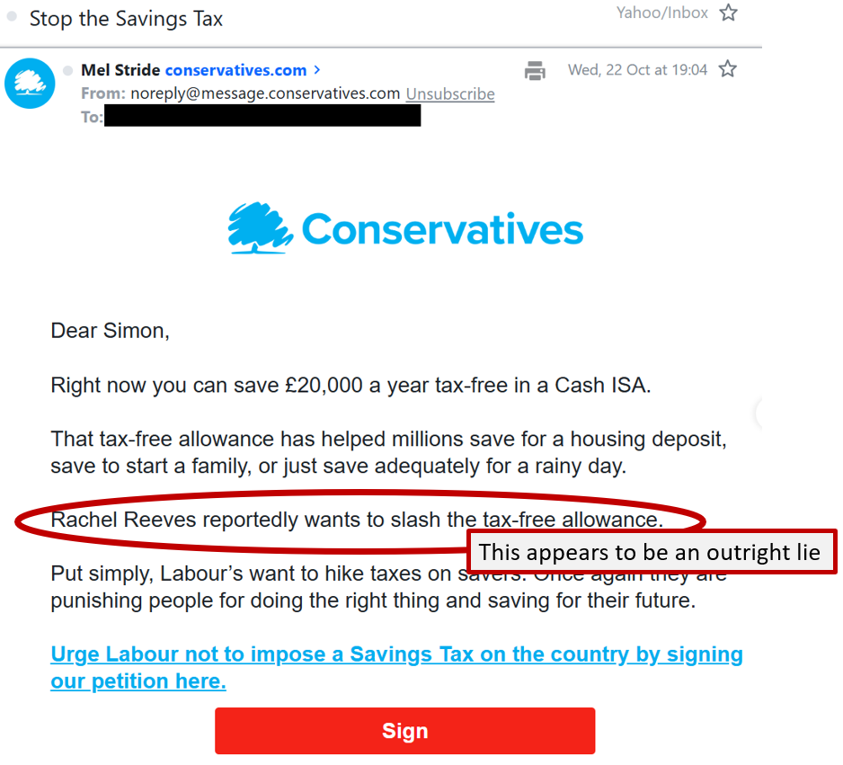 screenshot of the email from Mel Stride