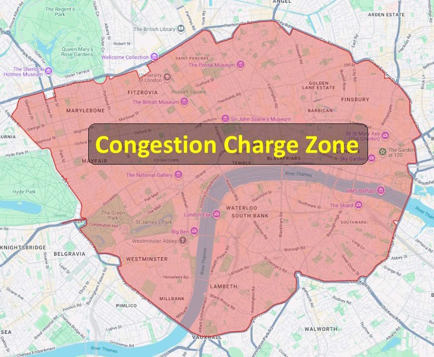 Map showing the congestion charge area